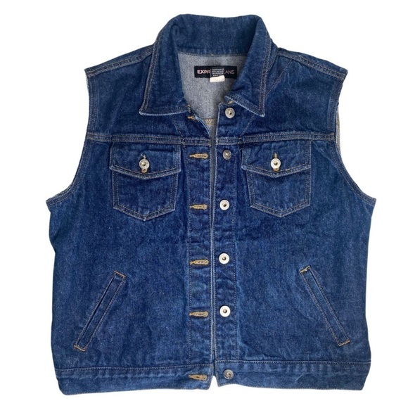 Vintage Express Rigid Denim Jean Vest Women’s Sz L - Picture 1 of 7